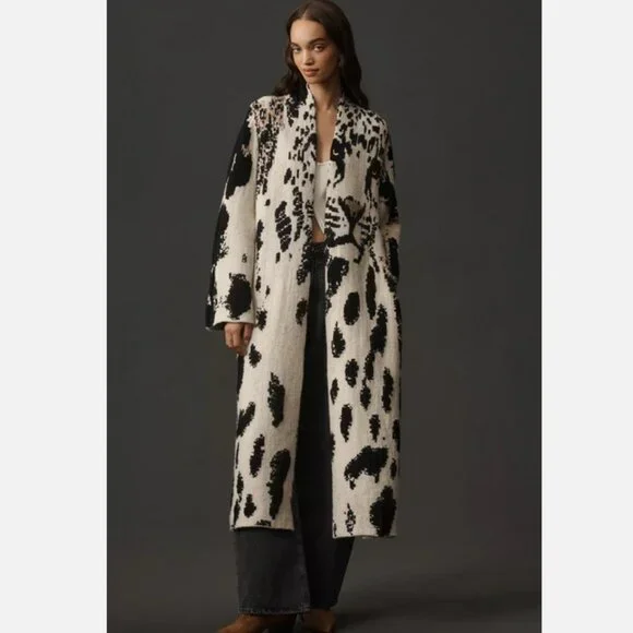 Anthropologie Pilcro Leopard Print Sweater Duster Cardigan Jacket S M NWT - Picture 2 of 8